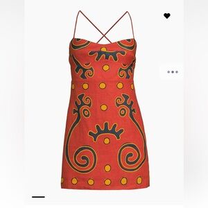 Cala de la Cruz Tere Abstract Red Linen Mini Dress